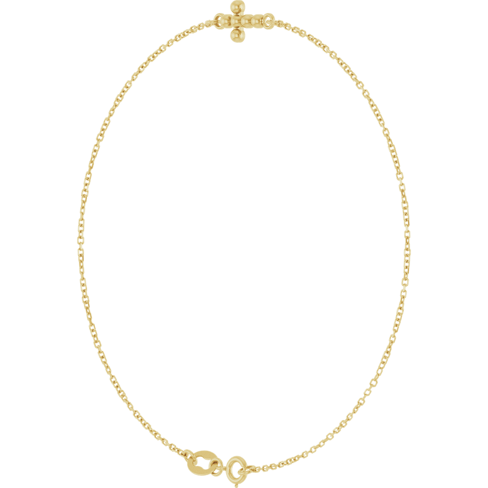 14K White Gold Beaded Cross 7" Bracelet