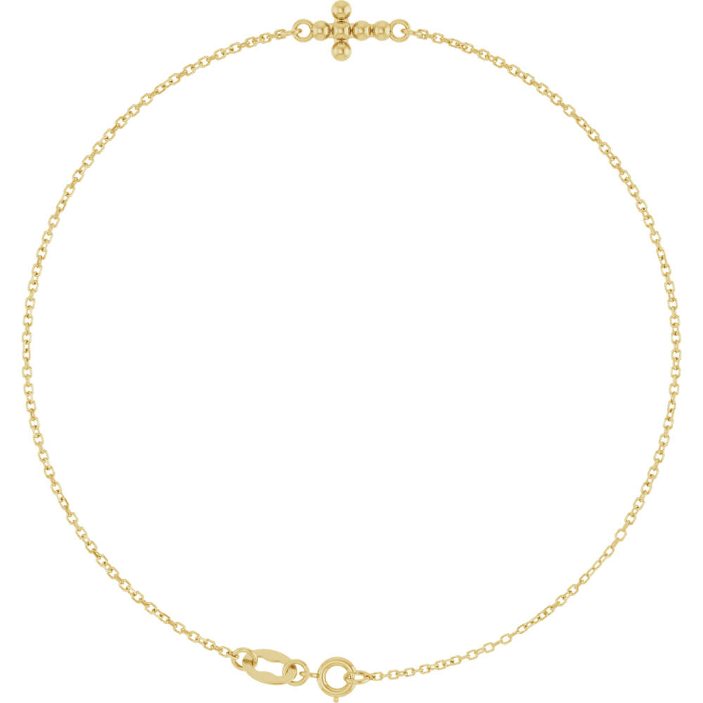 14K White Gold Beaded Cross 7" Bracelet