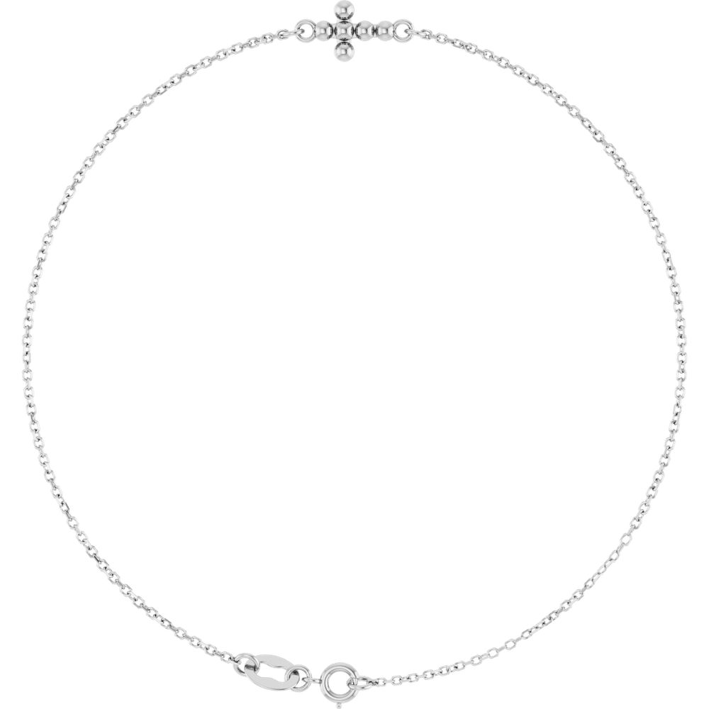 14K White Gold Beaded Cross 7" Bracelet
