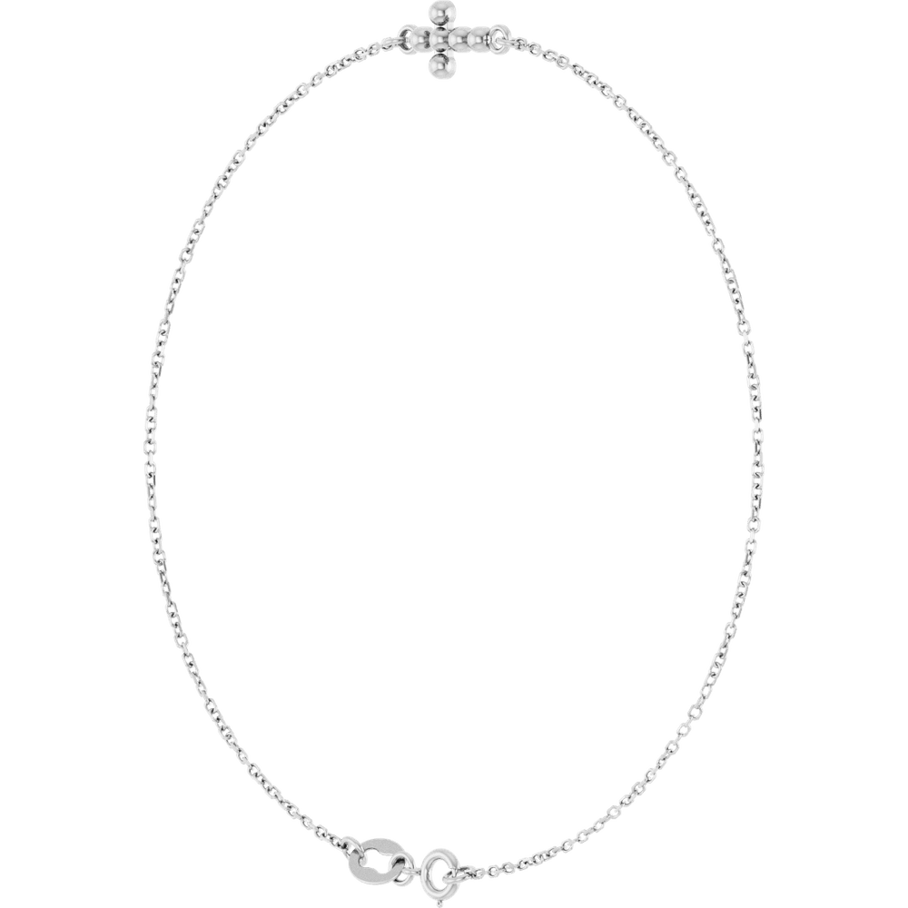 14K White Gold Beaded Cross 7" Bracelet